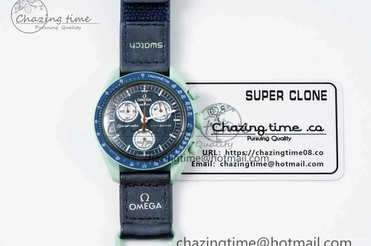 0305 SoftTouch Speedmaster Misson On Earth 1:1 Best Edition Blue Dial On Nylon Strap Quartz 7859